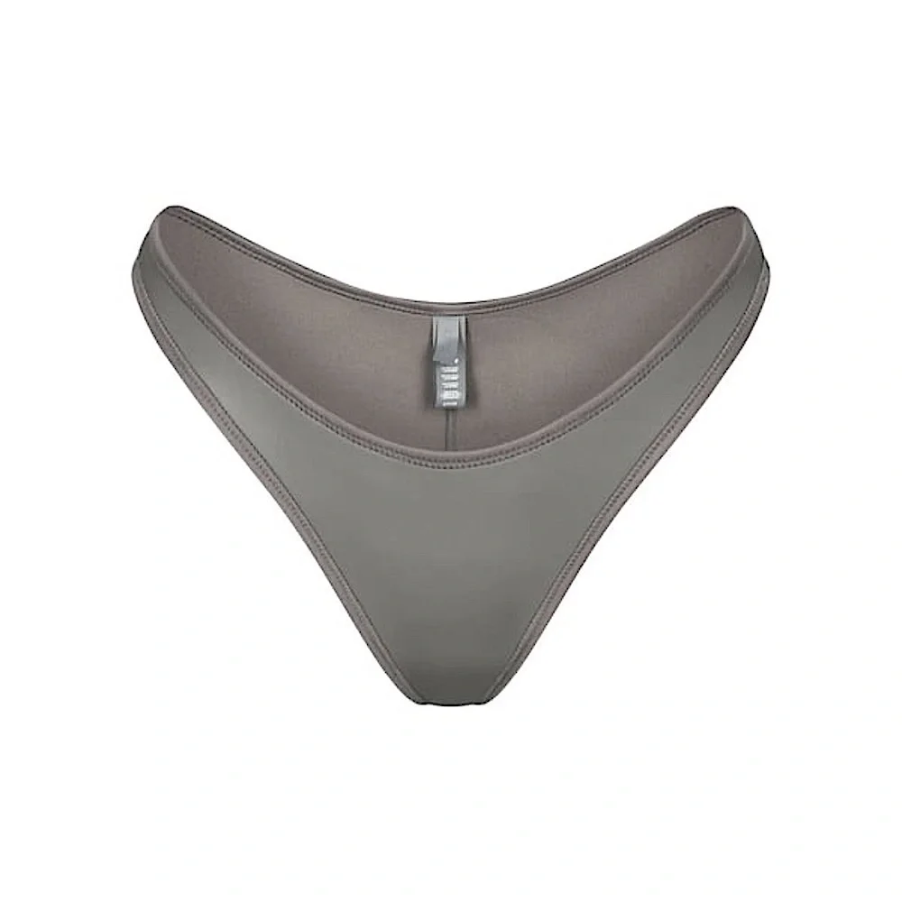 SKIMS Women’s M Rubberized Swim Cheeky Tanga Bikini Bottom High Waist Gray Chalk